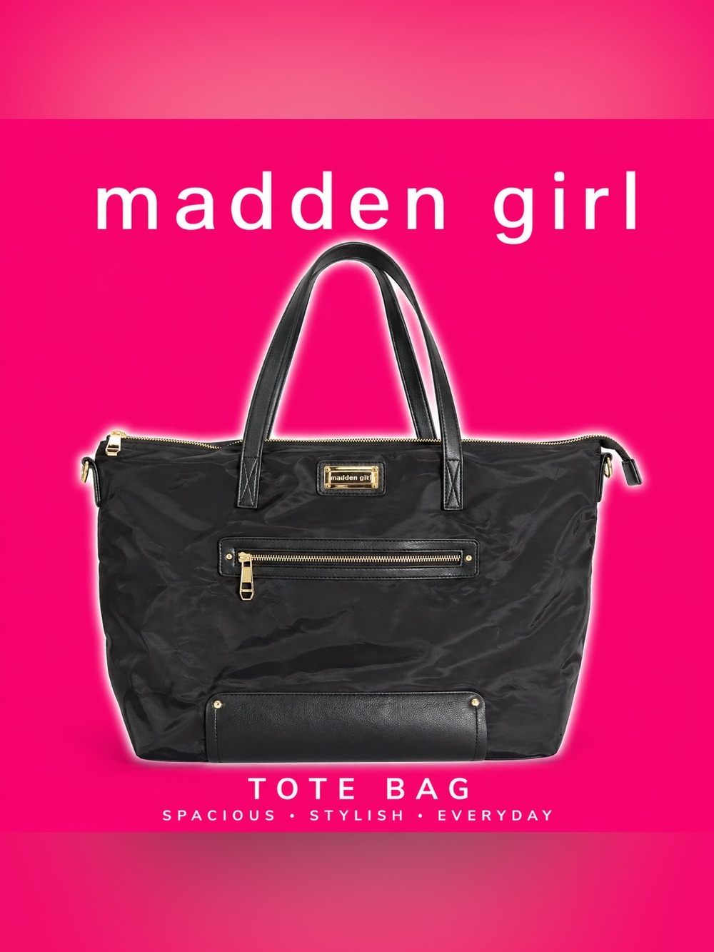 Madden Girl Black Tote with Gold Hardware